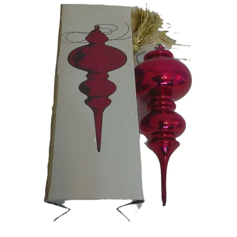 Vintage Dept 56 Red Mercury Glass Double Finial Christmas Ornament With Box
